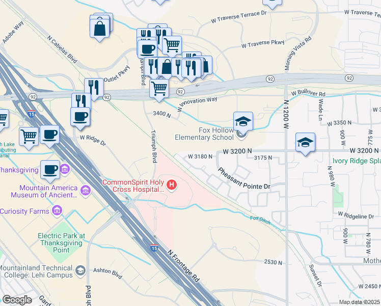 map of restaurants, bars, coffee shops, grocery stores, and more near 1754 West 3180 North in Lehi