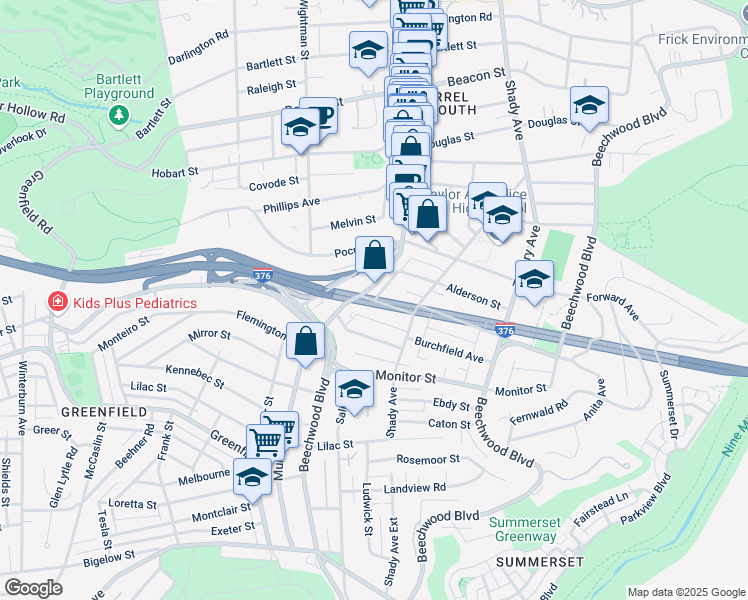 map of restaurants, bars, coffee shops, grocery stores, and more near 5800 Alderson Street in Pittsburgh