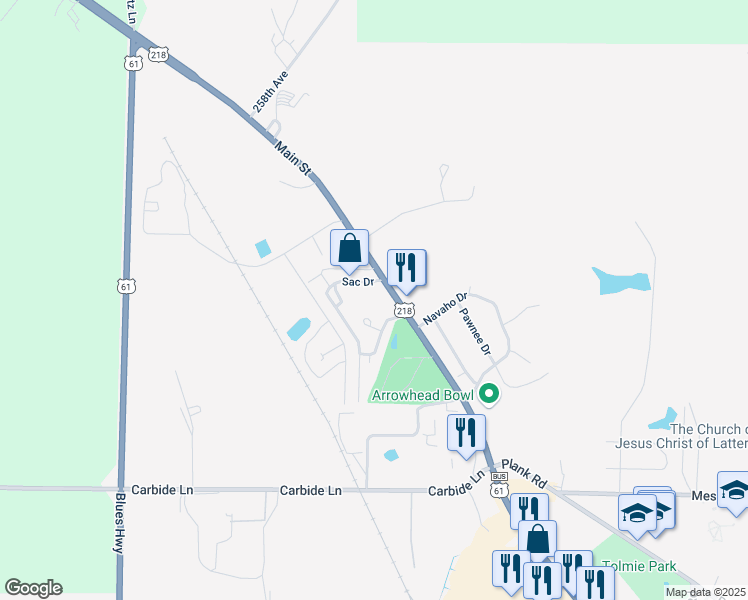 map of restaurants, bars, coffee shops, grocery stores, and more near 15 Sac Drive in Keokuk