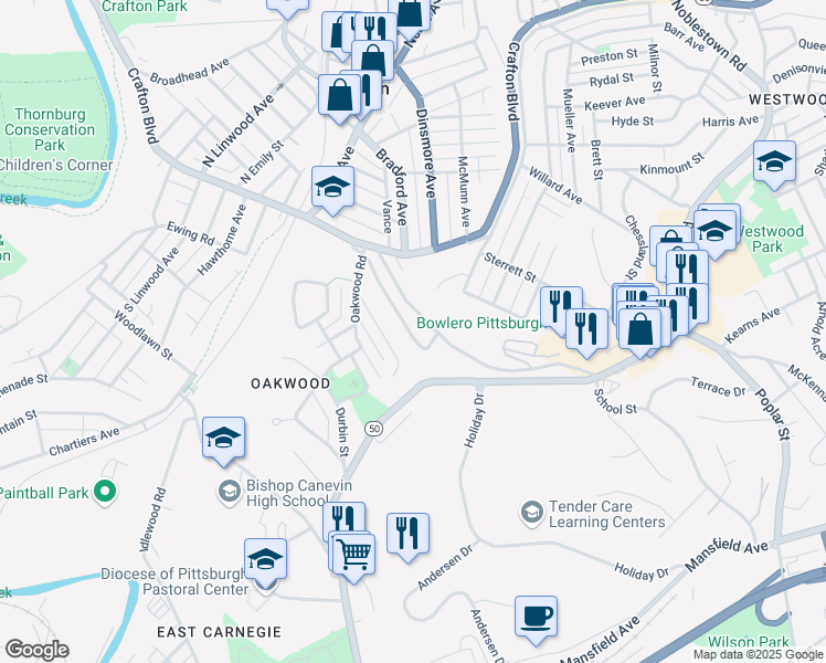map of restaurants, bars, coffee shops, grocery stores, and more near 311 Steen Street in Pittsburgh