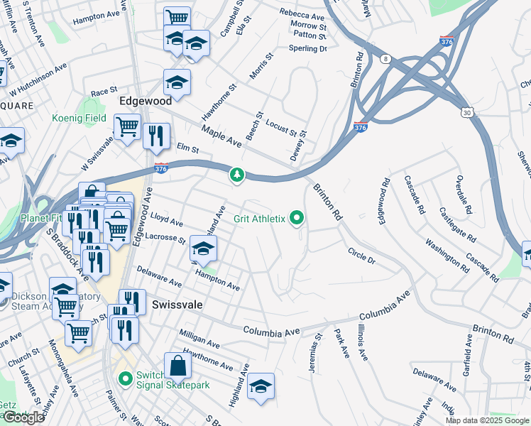 map of restaurants, bars, coffee shops, grocery stores, and more near 2227 Lehigh Street in Pittsburgh