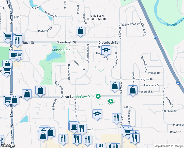 map of restaurants, bars, coffee shops, grocery stores, and more near 3712 Exeter Court in Lafayette