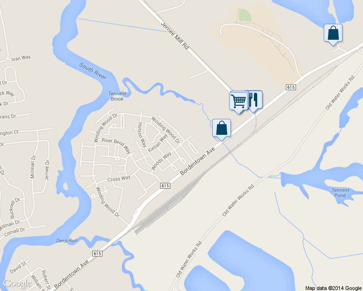 map of restaurants, bars, coffee shops, grocery stores, and more near 180 Winding Wood Drive in Sayreville