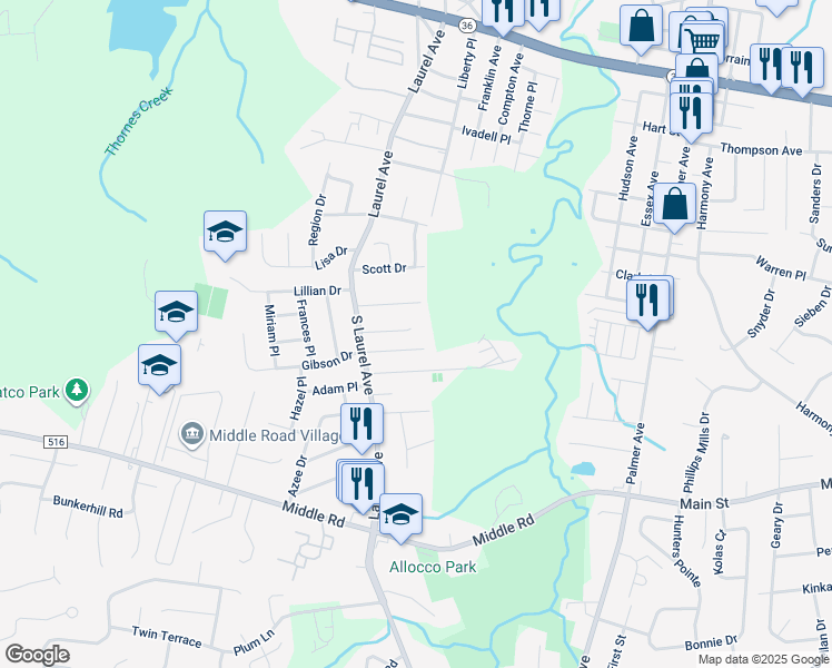 map of restaurants, bars, coffee shops, grocery stores, and more near 28 Marston Avenue in Hazlet