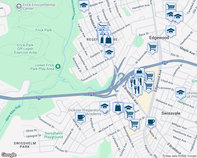 map of restaurants, bars, coffee shops, grocery stores, and more near 1416 Macon Avenue in Pittsburgh