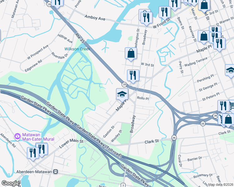 map of restaurants, bars, coffee shops, grocery stores, and more near 282 Washington Street in Keyport