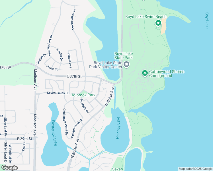 map of restaurants, bars, coffee shops, grocery stores, and more near 1990 Pikes Peak Drive in Loveland