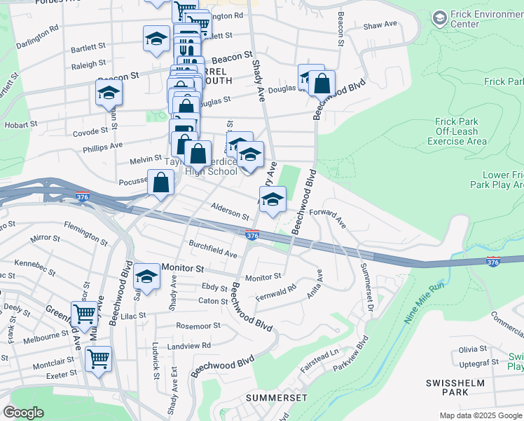 map of restaurants, bars, coffee shops, grocery stores, and more near 2611 Tilbury Avenue in Pittsburgh