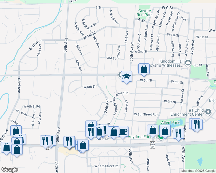 map of restaurants, bars, coffee shops, grocery stores, and more near 5129 West 6th Street in Greeley