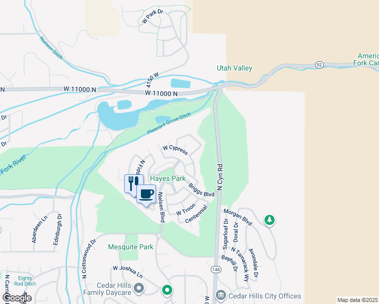 map of restaurants, bars, coffee shops, grocery stores, and more near 4018 Cypress in Cedar Hills