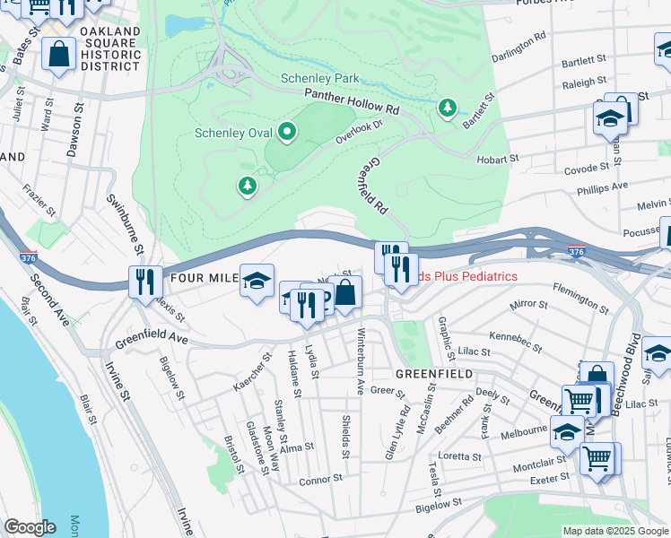 map of restaurants, bars, coffee shops, grocery stores, and more near 3856 Nantasket Street in Pittsburgh