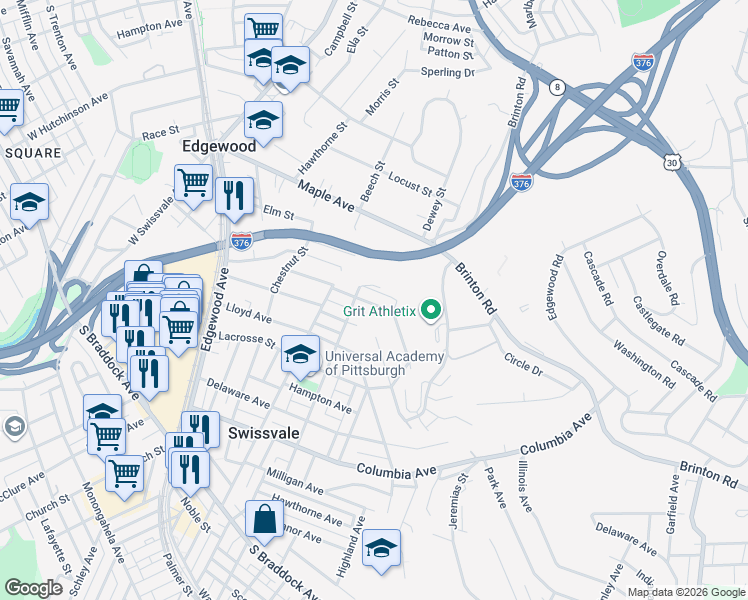 map of restaurants, bars, coffee shops, grocery stores, and more near 2215 Lehigh Street in Pittsburgh