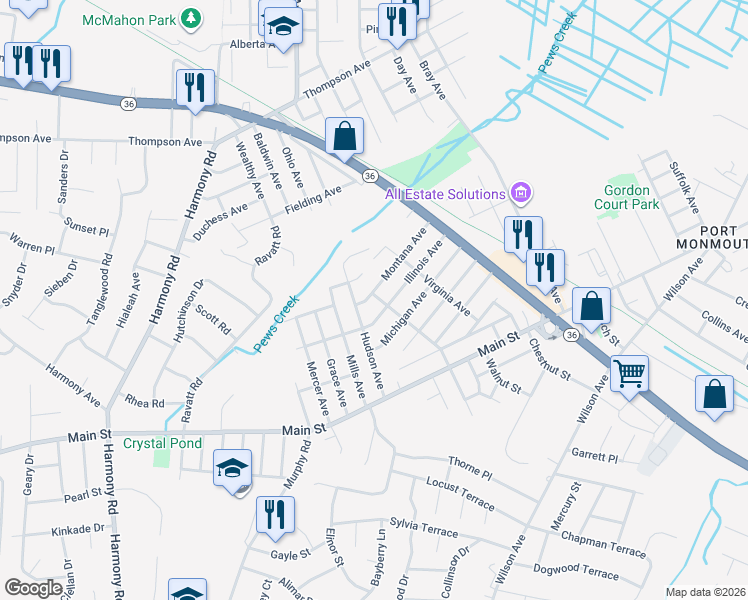 map of restaurants, bars, coffee shops, grocery stores, and more near 35 Montana Avenue in Port Monmouth