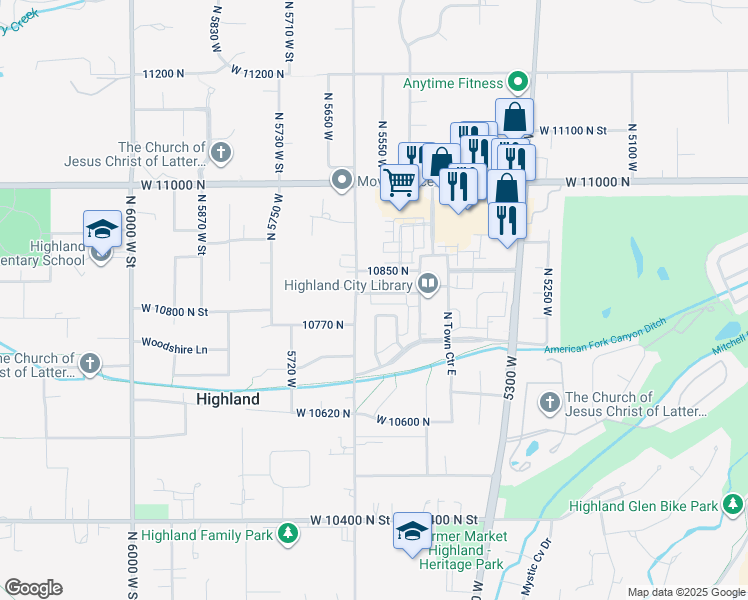 map of restaurants, bars, coffee shops, grocery stores, and more near 5569 Coventry Road in Highland