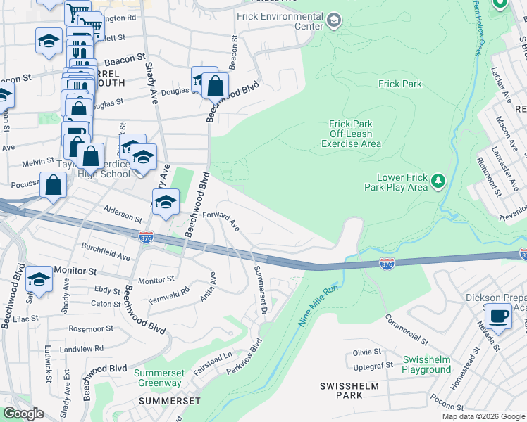 map of restaurants, bars, coffee shops, grocery stores, and more near 2501 Mount Royal Road in Pittsburgh