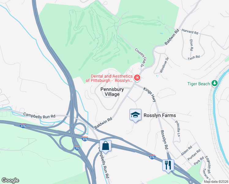 map of restaurants, bars, coffee shops, grocery stores, and more near in Pennsbury Village