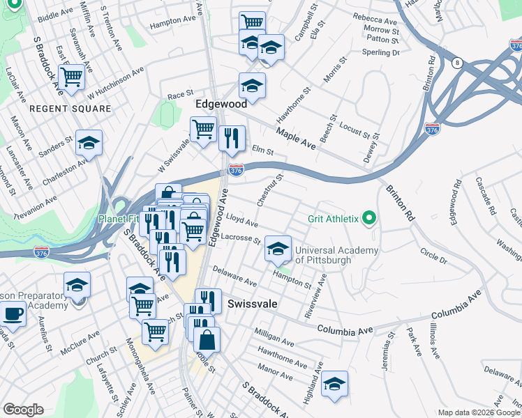 map of restaurants, bars, coffee shops, grocery stores, and more near 150 Gordon Street in Pittsburgh