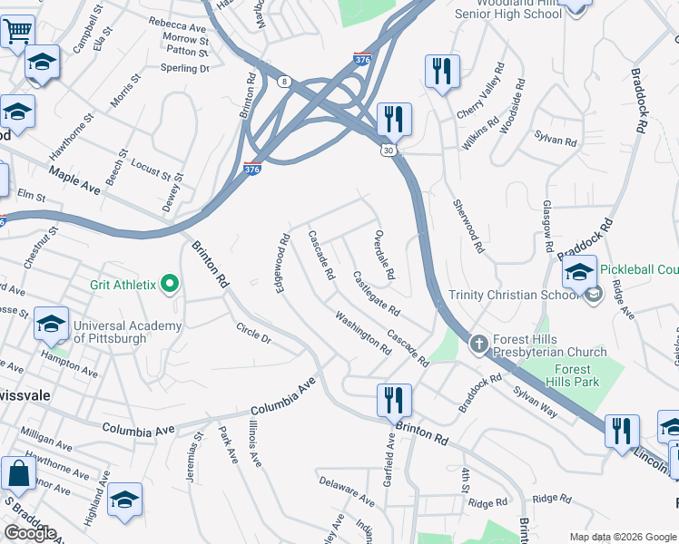 map of restaurants, bars, coffee shops, grocery stores, and more near 220 Hawthorne Court in Pittsburgh