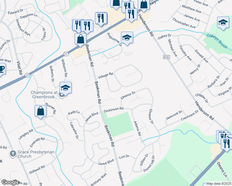 map of restaurants, bars, coffee shops, grocery stores, and more near 18 Country Woods Drive in South Brunswick Township