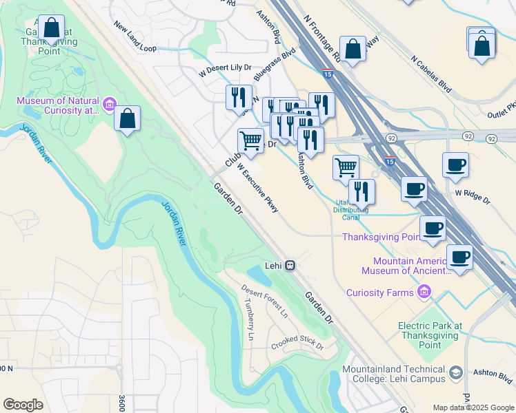 map of restaurants, bars, coffee shops, grocery stores, and more near 3049 Executive Parkway in Lehi