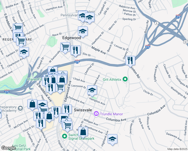 map of restaurants, bars, coffee shops, grocery stores, and more near 181 Gordon Street in Pittsburgh
