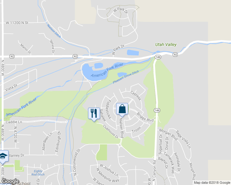 map of restaurants, bars, coffee shops, grocery stores, and more near 10794 Sheridan in Pleasant Grove