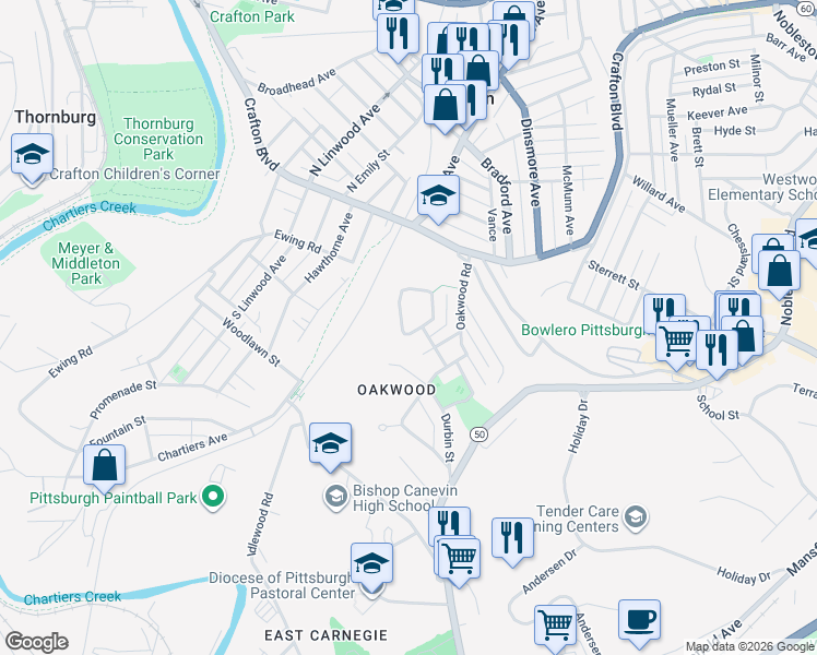 map of restaurants, bars, coffee shops, grocery stores, and more near 118 Balver Avenue in Pittsburgh