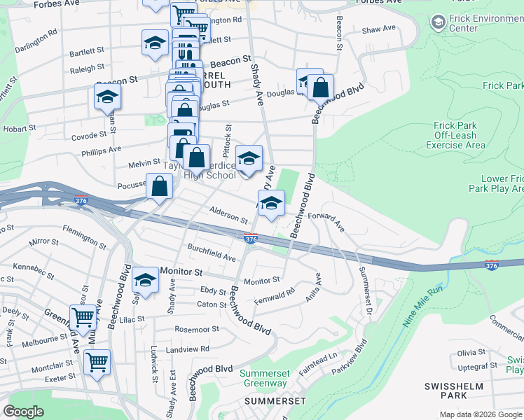 map of restaurants, bars, coffee shops, grocery stores, and more near 2611 Tilbury Avenue in Pittsburgh