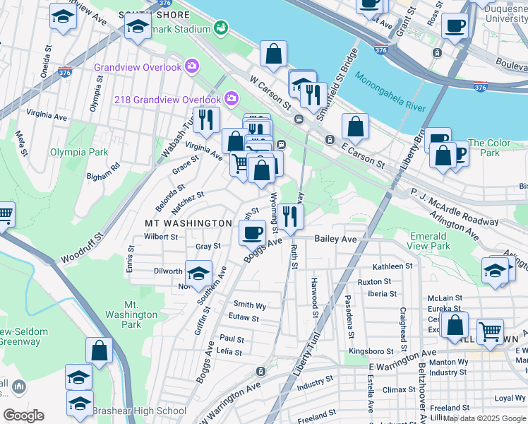 map of restaurants, bars, coffee shops, grocery stores, and more near 17 Greenbush Street in Pittsburgh