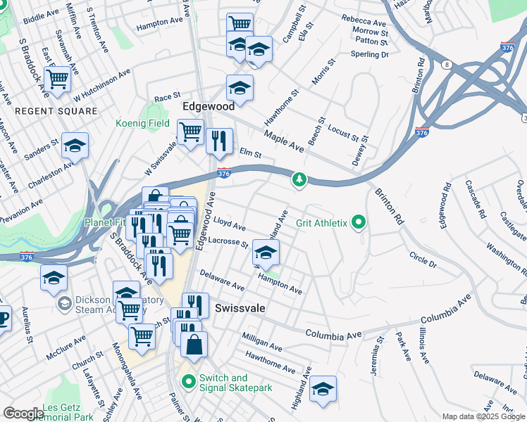 map of restaurants, bars, coffee shops, grocery stores, and more near 181 Gordon Street in Pittsburgh