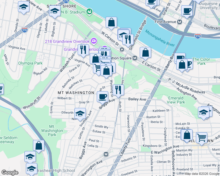 map of restaurants, bars, coffee shops, grocery stores, and more near 17 Greenbush Street in Pittsburgh