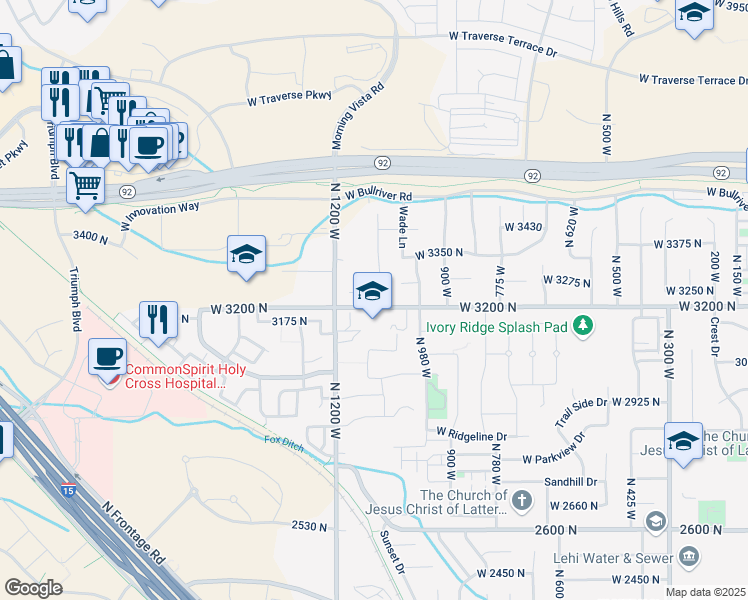 map of restaurants, bars, coffee shops, grocery stores, and more near 1101 North 3250 West in Lehi