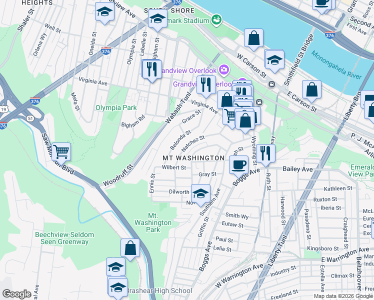 map of restaurants, bars, coffee shops, grocery stores, and more near in Pittsburgh