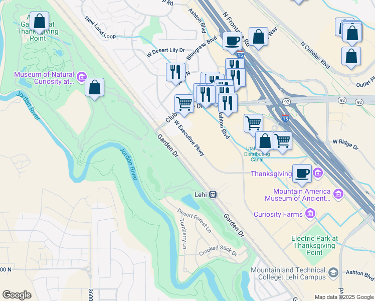 map of restaurants, bars, coffee shops, grocery stores, and more near 3049 Executive Parkway in Lehi