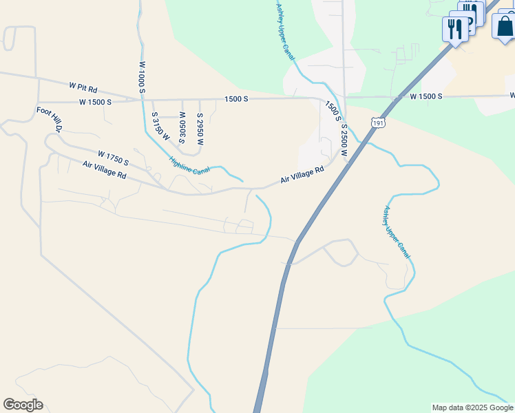 map of restaurants, bars, coffee shops, grocery stores, and more near 1855 South 2820 West in Vernal