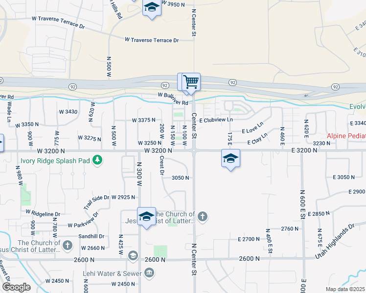 map of restaurants, bars, coffee shops, grocery stores, and more near 101 West 3240 North in Lehi