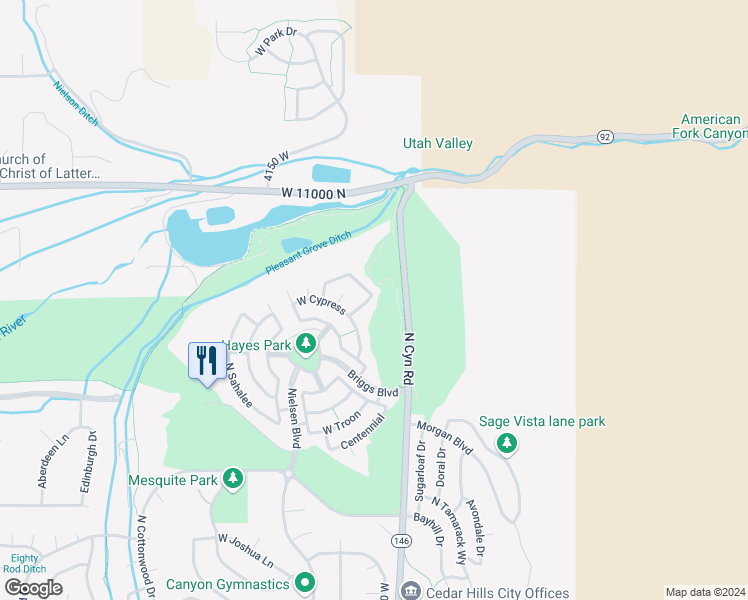 map of restaurants, bars, coffee shops, grocery stores, and more near 10808 North La Costa in Pleasant Grove