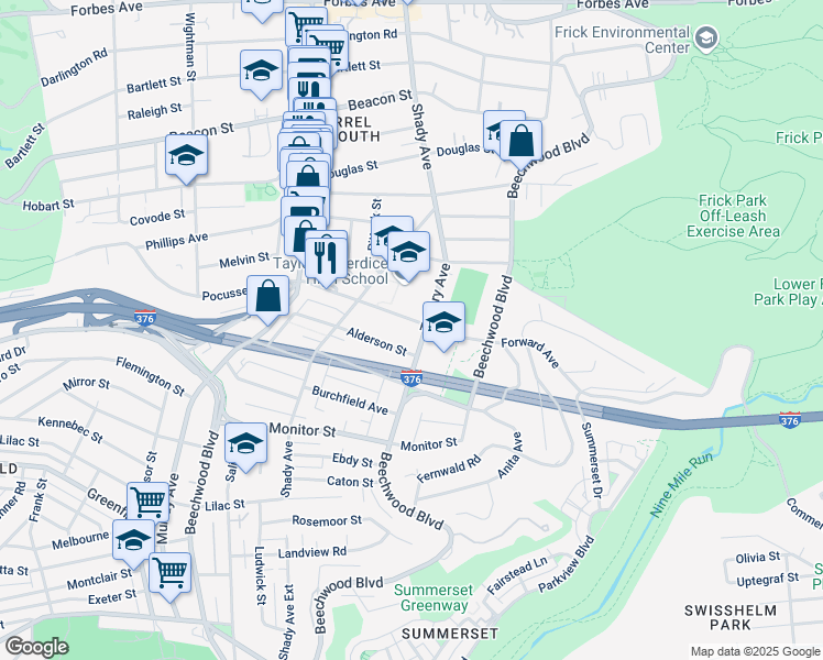 map of restaurants, bars, coffee shops, grocery stores, and more near 2611 Tilbury Avenue in Pittsburgh