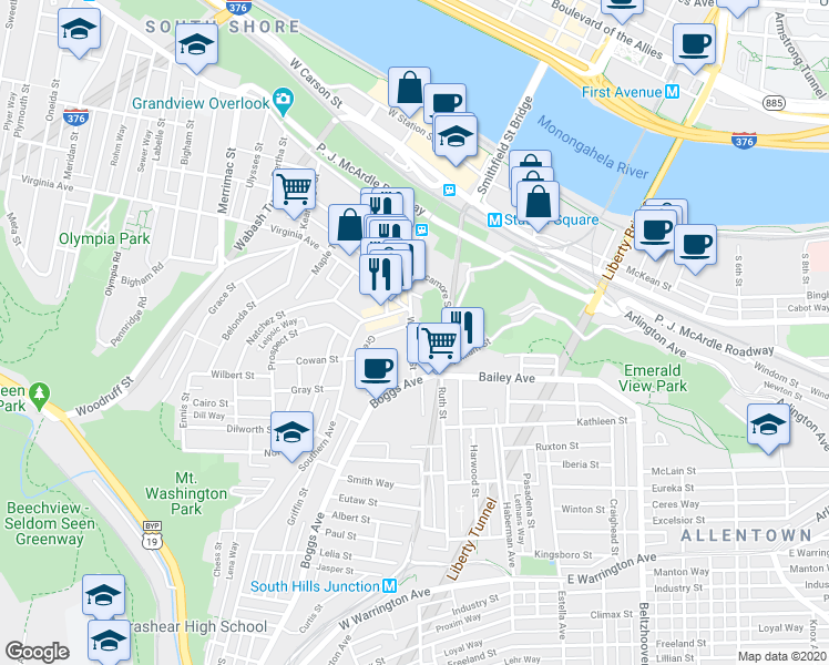 map of restaurants, bars, coffee shops, grocery stores, and more near 6 Neff Street in Pittsburgh