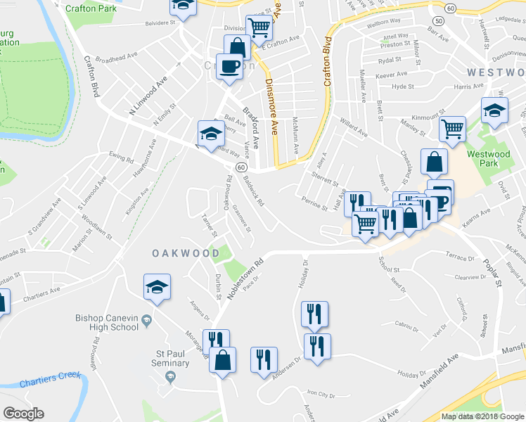 map of restaurants, bars, coffee shops, grocery stores, and more near 311 Steen Street in Pittsburgh