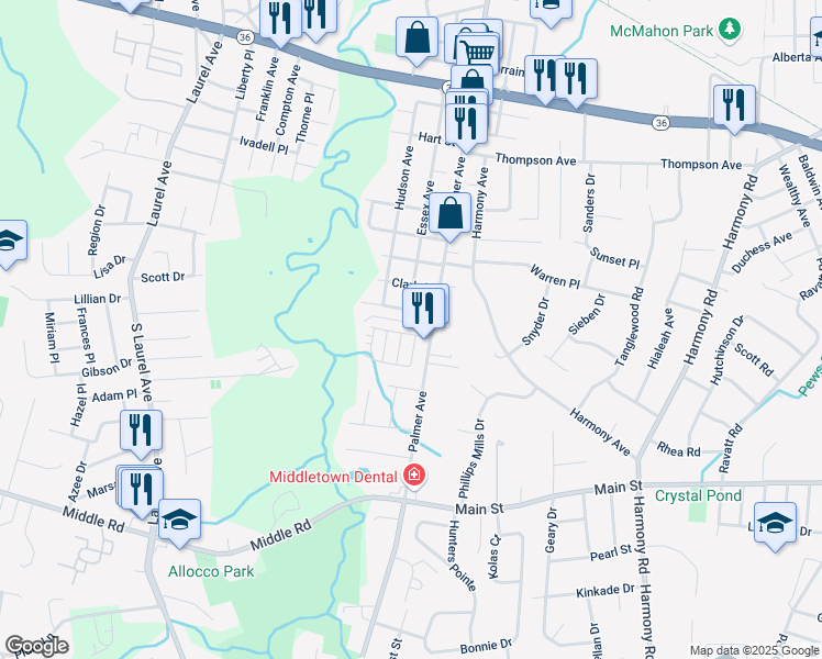 map of restaurants, bars, coffee shops, grocery stores, and more near 7 Mary Ann Court in Keansburg