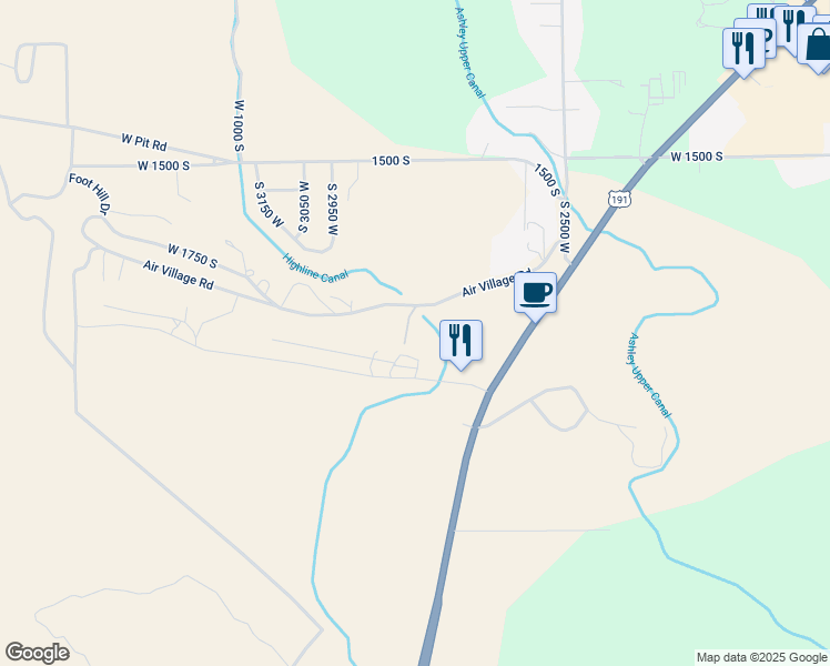 map of restaurants, bars, coffee shops, grocery stores, and more near 1855 South 2820 West in Vernal