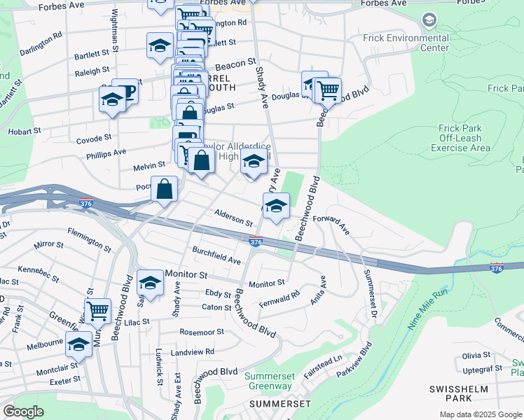 map of restaurants, bars, coffee shops, grocery stores, and more near 6374 Forward Avenue in Pittsburgh