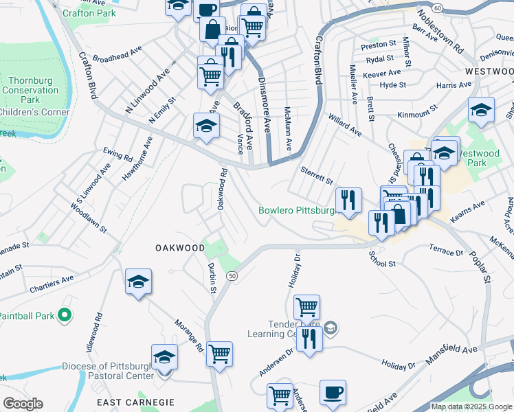 map of restaurants, bars, coffee shops, grocery stores, and more near 59 Baldwick Road in Pittsburgh