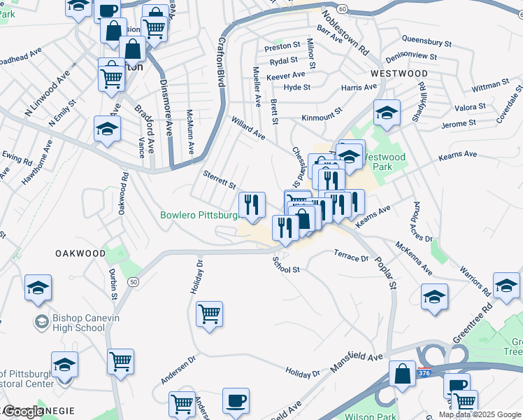 map of restaurants, bars, coffee shops, grocery stores, and more near 2440 Noblestown Road in Pittsburgh