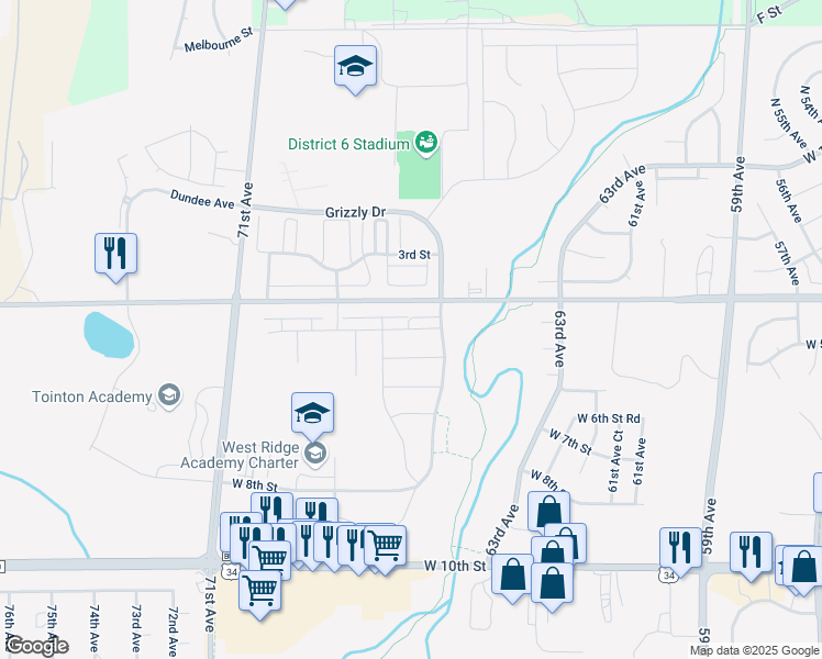 map of restaurants, bars, coffee shops, grocery stores, and more near 6607 4th Street Road in Greeley