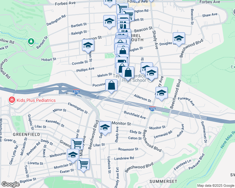 map of restaurants, bars, coffee shops, grocery stores, and more near 2740 Maeburn Road in Pittsburgh