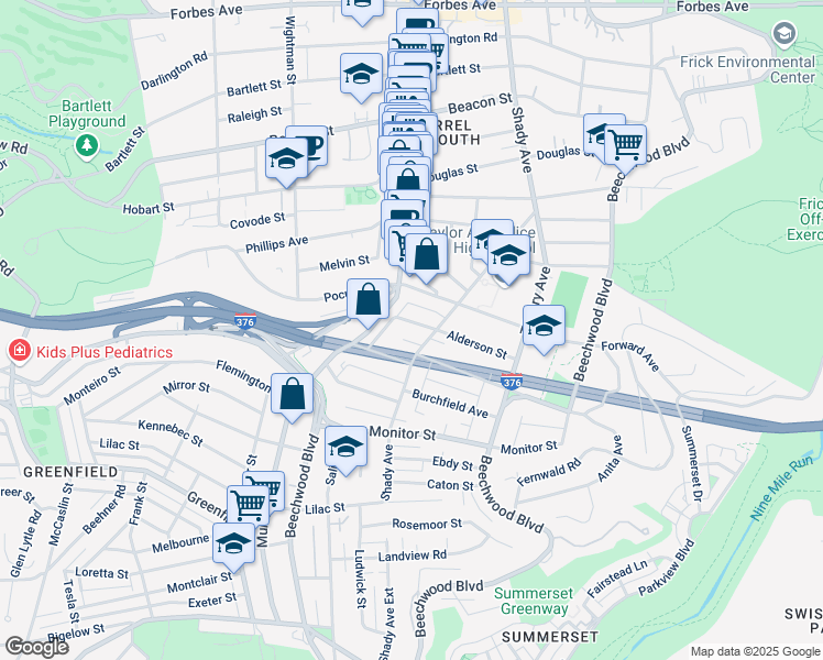 map of restaurants, bars, coffee shops, grocery stores, and more near 2720 Shady Avenue in Pittsburgh