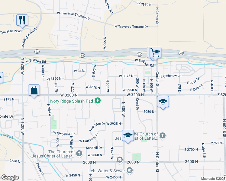 map of restaurants, bars, coffee shops, grocery stores, and more near 3220 North 7200 West in Lehi