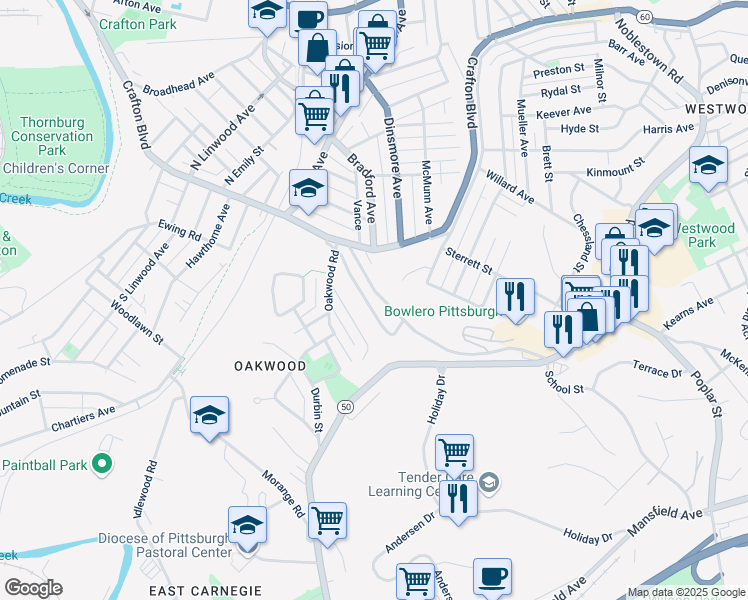 map of restaurants, bars, coffee shops, grocery stores, and more near 311 Steen Street in Pittsburgh